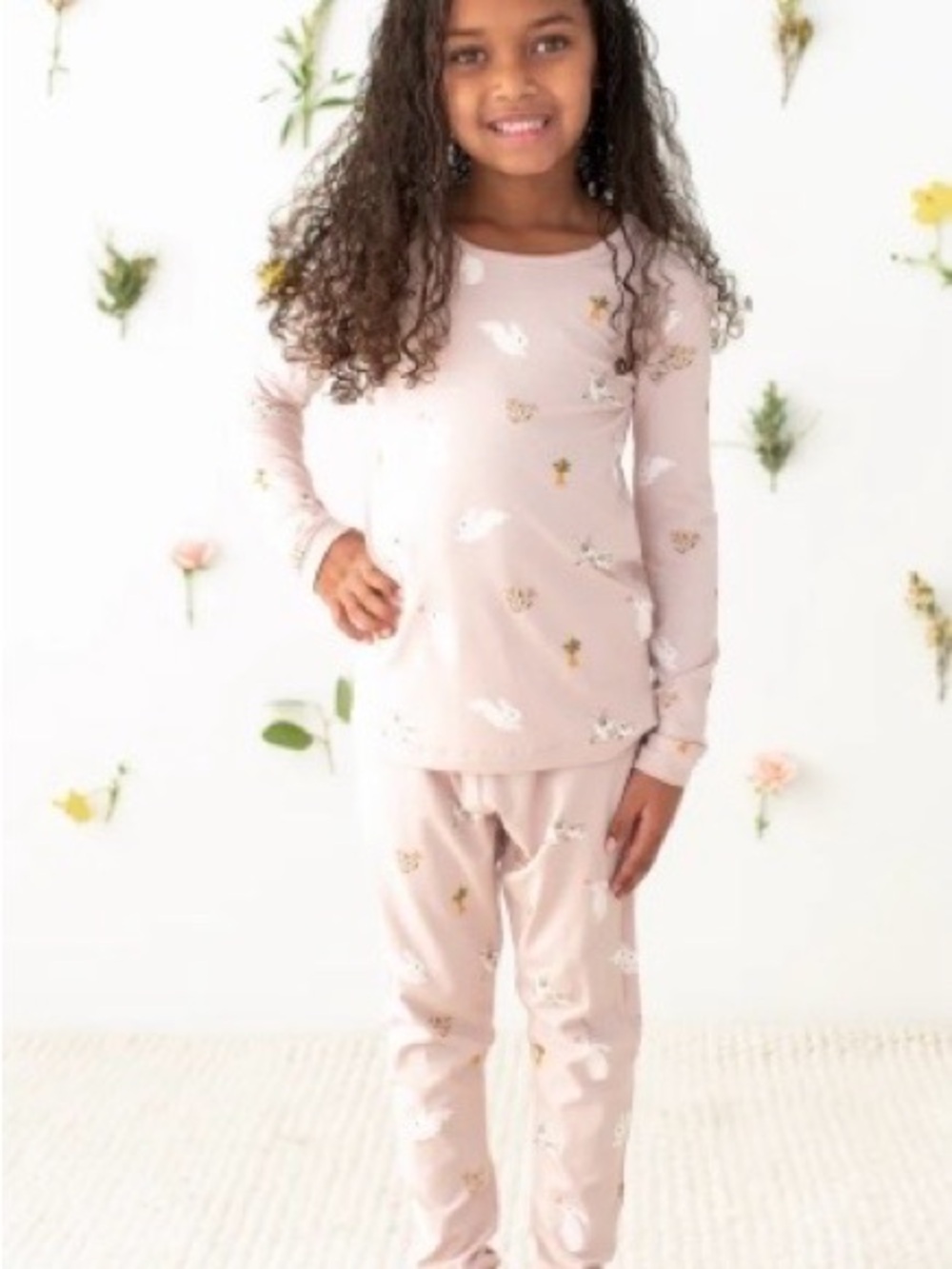 Kyte BABY Soft Blush Floral & Rabit Long-Sleeve Pajama Set
